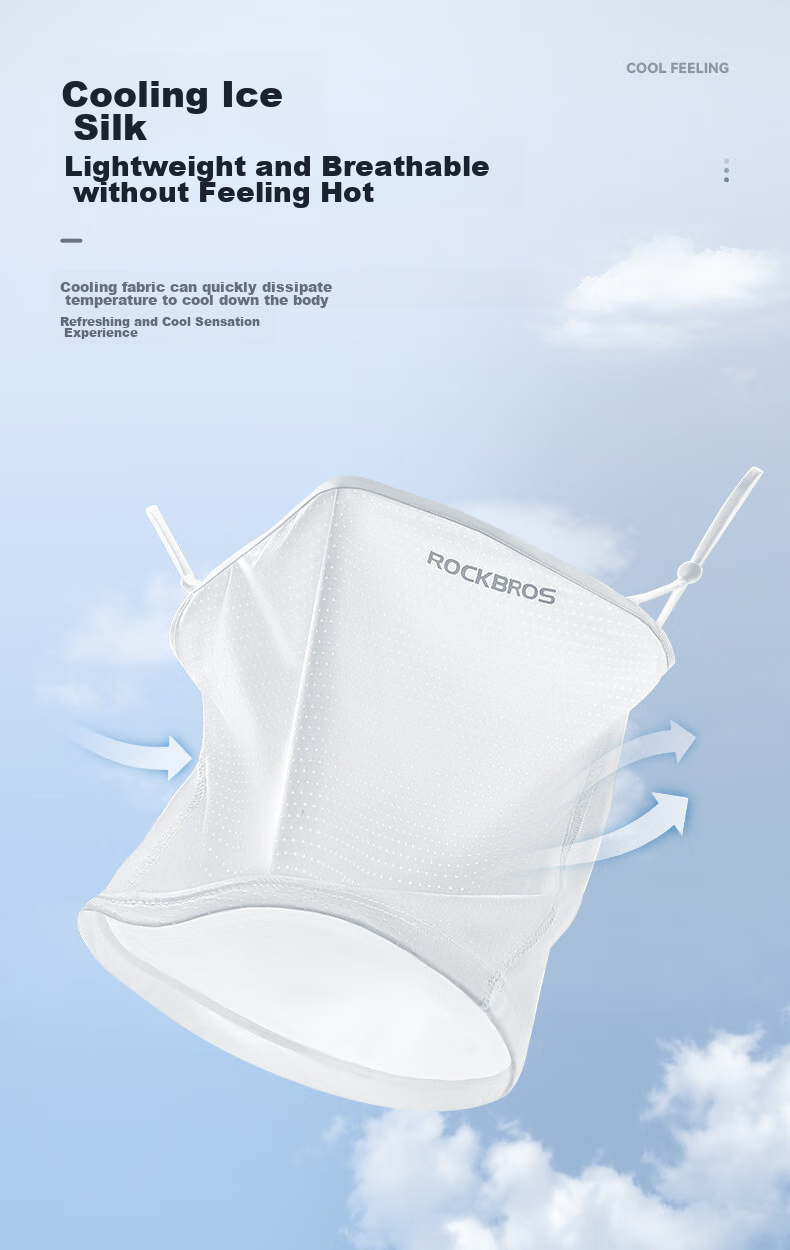 ROCKBROS Full Face Sun Protection Balaclava, Ice Silk Motorcycle Riding Neck Gaiter, Summer Unisex Fishing Face Mask, White 7