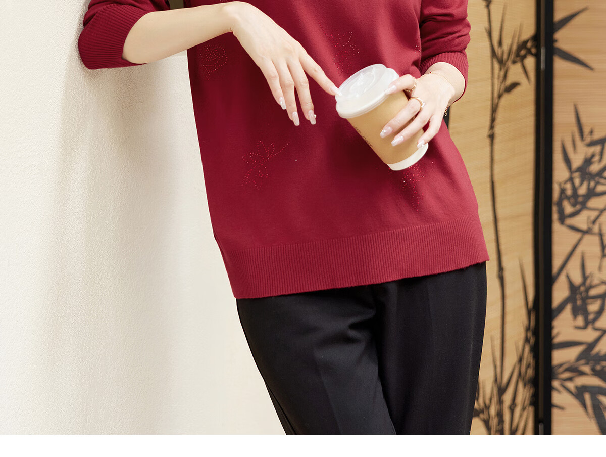 YUZHAOLIN Mid-Autumn Festival Gift for Middle-Aged Mom, Red Knitted Sweater for Middle-Aged And Elderly Women Y243Z3014 14