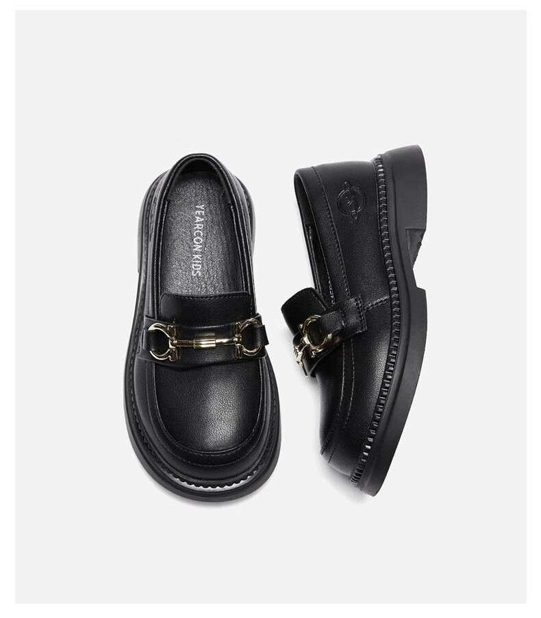 Eierkang Black Leather Girls' Princess School Shoes Non-Slip Student Performance Shoes Black Size 29 10