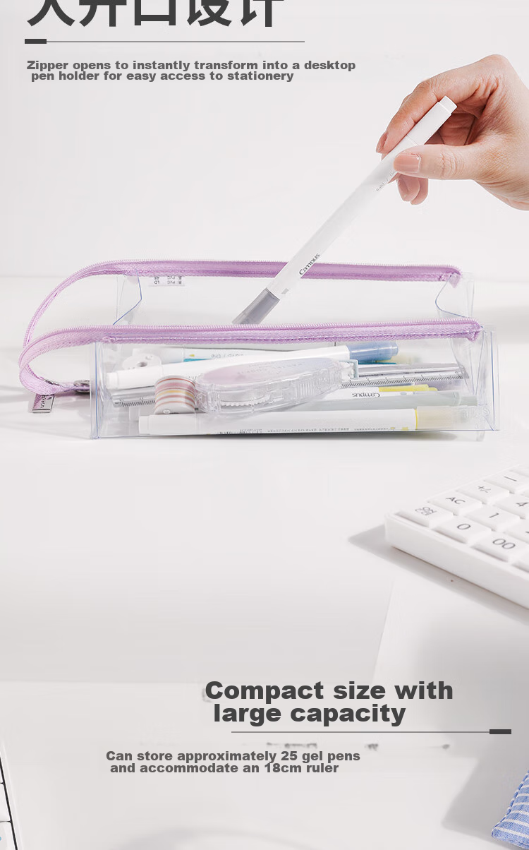 KOKUYO Campus Transparent Pencil Case, C2-R Student Stationery Box for Exams, PVC Pencil Pouch, New Pink Model, WSG-PC23TP 4