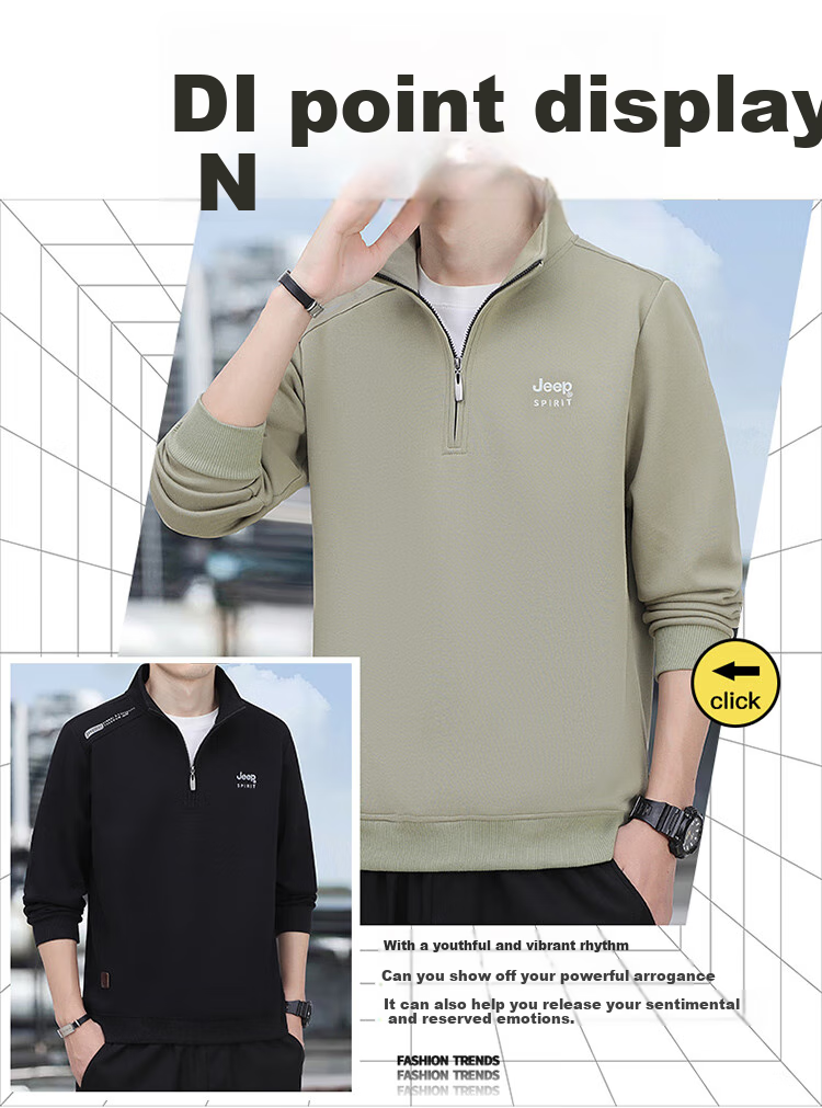JEEP SPIRIT Stand-Collar Sweatshirt for Men, Autumn And Winter New Style Pullover Zip-Up Inner Layer Base Shirt 2588 Army Green 4XL 2