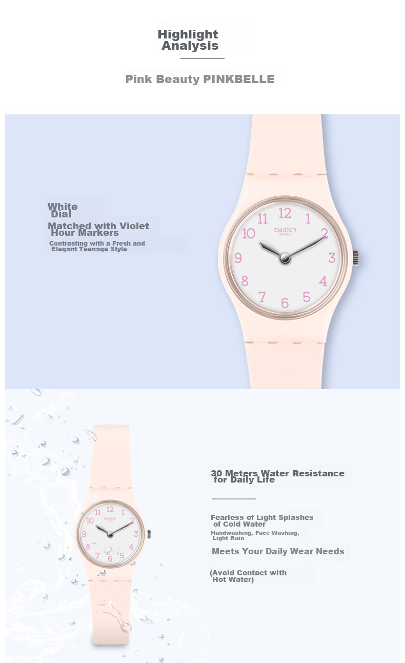 Swatch Swiss Watch, Pink Small Dial Quartz Wristwatch for Middle And High School Girls, Graduation Gift, Pink Beauty 2