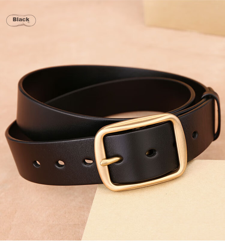 Cattlesboss Men's Belt with Copper Buckle, Genuine Top-Grain Leather, Pin Buckle, 1015 Birthday Gift, Dark Brown, 110cm 15