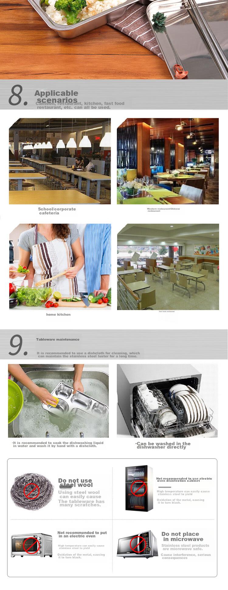 Golden Key 304 Stainless Steel Thickened Adult Lunch Tray Full Steel High-Profile Five-Compartment with Lid GK-530KC 5