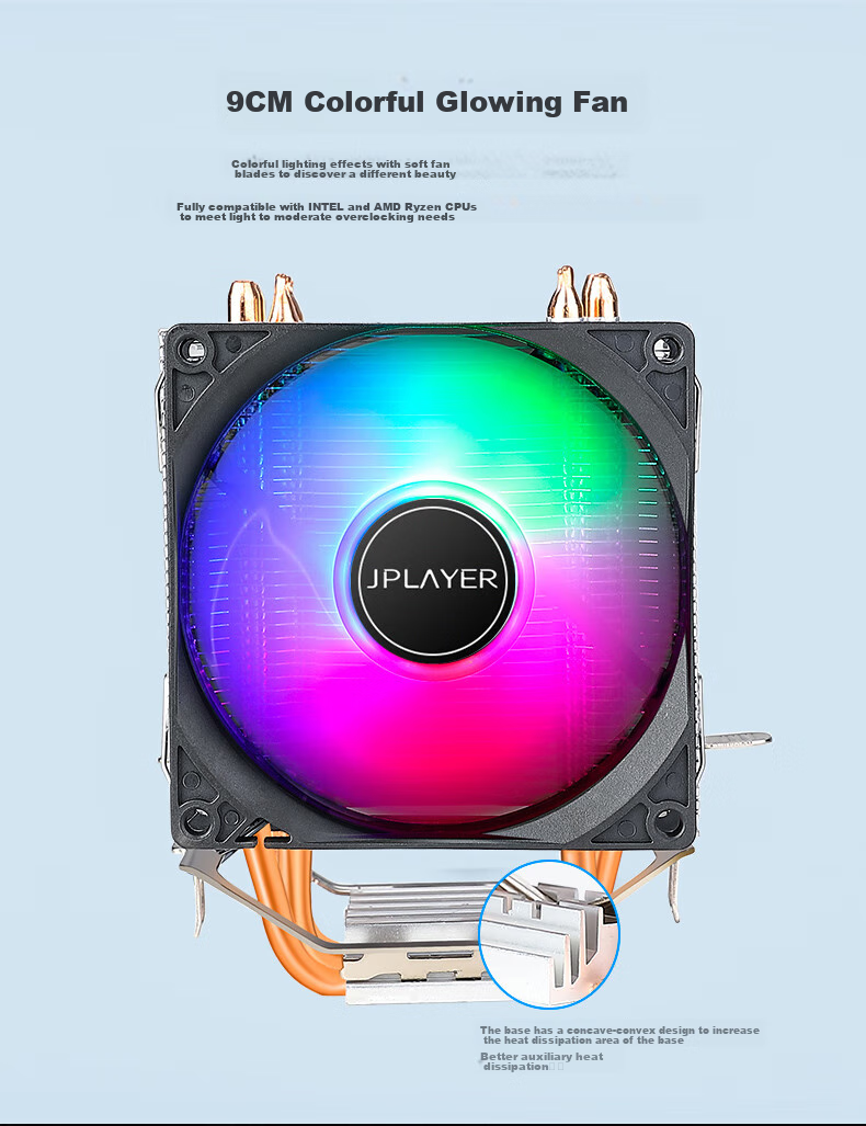 JPLAYER Ziyi Co-Branded Edition 4 Copper Tube 9cm Colorful Fan CPU Air Cooler, Noise-Reducing RGB Fan (AMD/Intel Multi-Platform/With Thermal Paste) 2