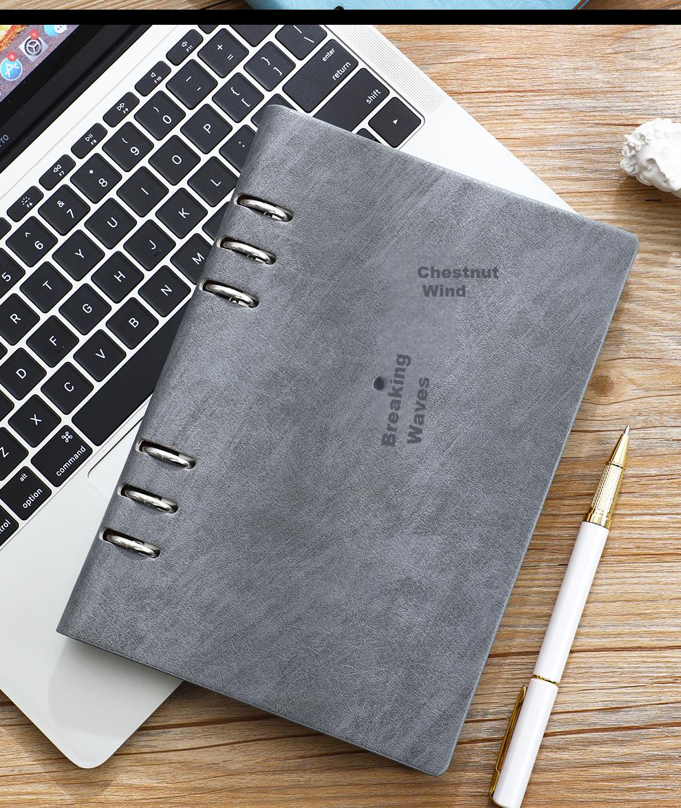Jiaranheng A5 Thick Loose-Leaf Notebook, Creative Inspirational Cover, Business Office Stationery, Removable Refillable Pages, Meeting Record Book, Customizable, Gray 12