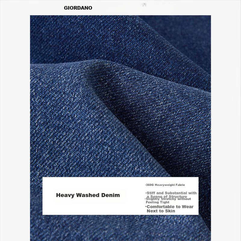 Giordano Vintage Straight-Leg Jeans for Women, Heavy Washed Cat Whisker Denim High-Waisted Jeans 05415693
