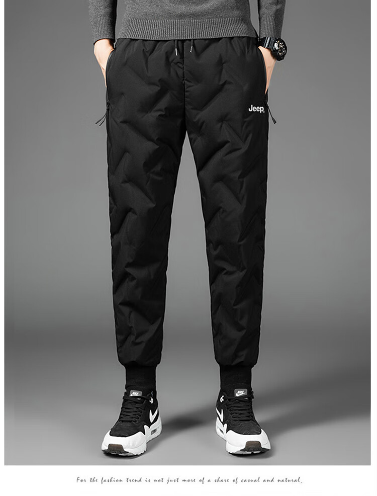 JEEP Men's down Pants for Winter, Fleece-Lined Thick Warm Joggers Casual Trousers, Black, Size M 17