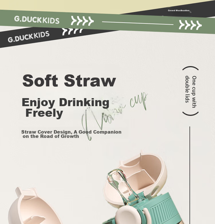 G.Duck Children's Flip Lid Straw Water Bottle 500ml with Carrying Strap, Flip Lid Design, Safety Lock, Haiman Red 3