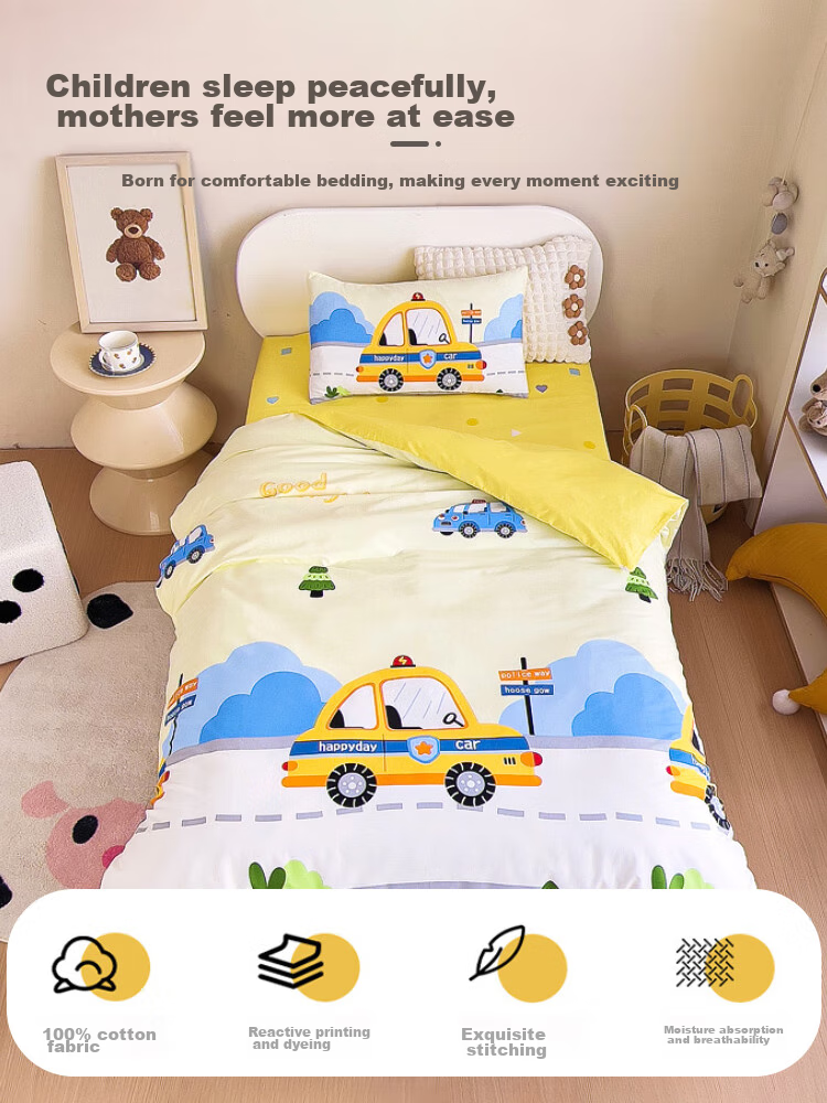 9I9 Children's Pure Cotton Duvet Cover, Baby Bedding Set, Kindergarten Bedding, Class A Nap Supplies, A85 Pink, 150*120 3