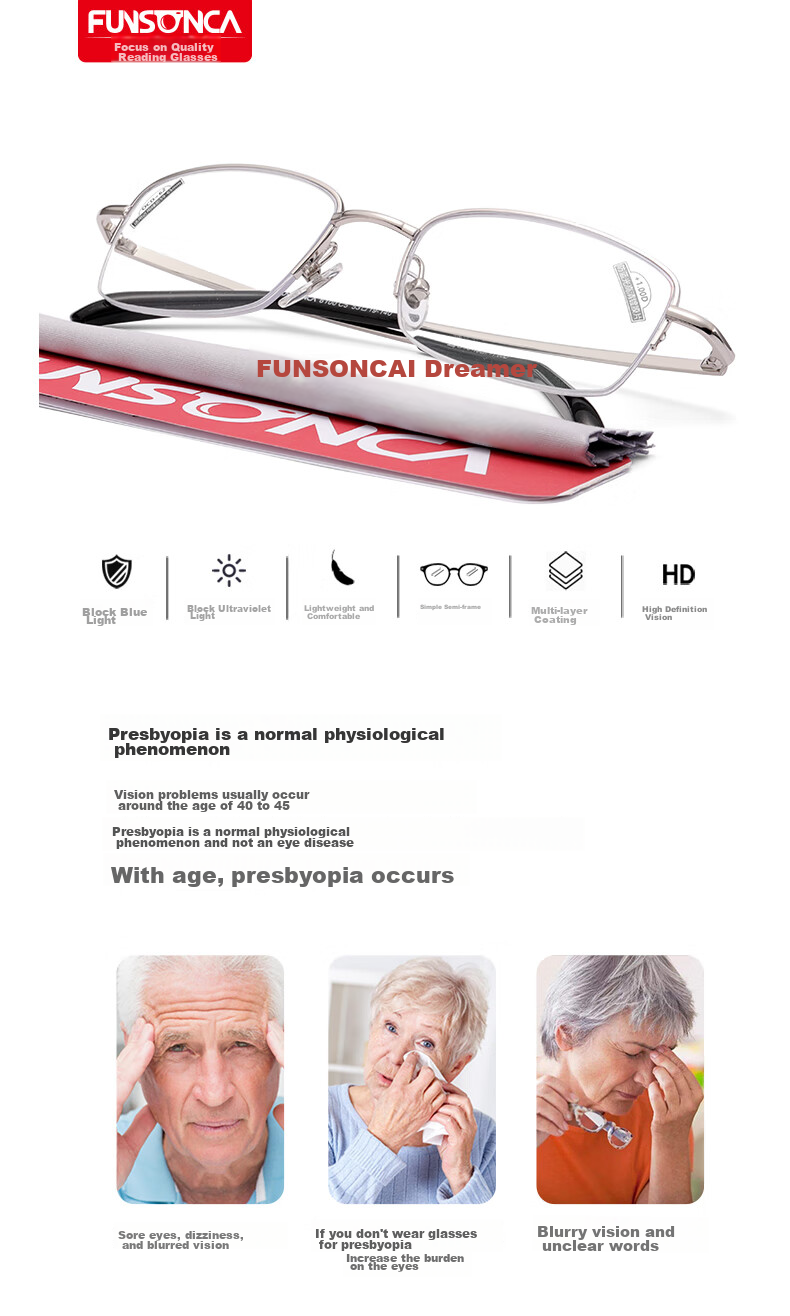 Funsonca Anti-Blue Light Comfortable Ultra-Light Fashionable Reading Glasses for Men And Women, Metal Durable Business 6100, -1.00 Diopter 19