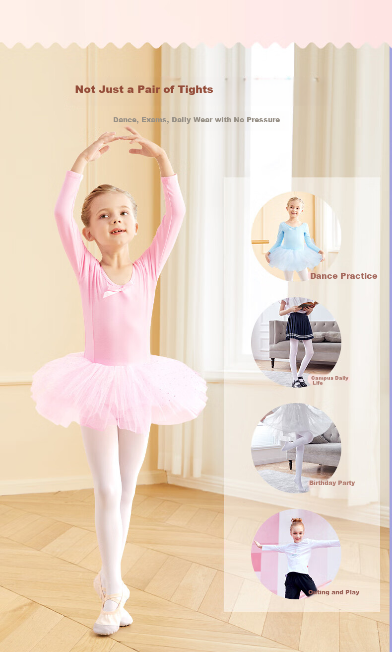 Aiwuge Children's Dance Tights, Thin Spring And Autumn Style, Pantyhose for Girls' Exams And Dancing, Base Layer Socks, 180D - White, 2 Pairs, Size M 14