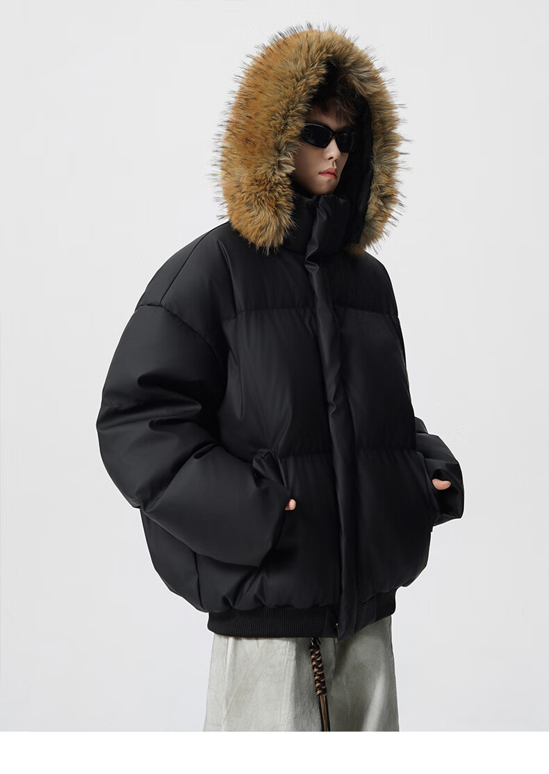 Colombass Trendy PU Leather Down Jacket Men Hooded Winter New Short Thickened Couple Loose Fur Collar Outerwear 2