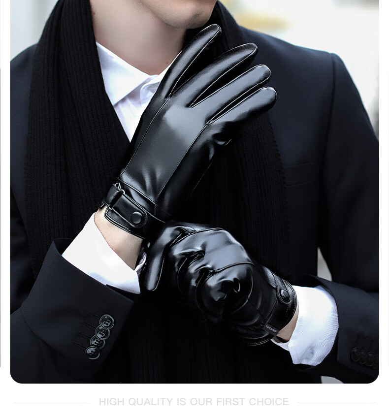 TUCANO Leather Gloves for Men, Cycling Winter Fleece-Lined Warm Touchscreen Gloves, Windproof Water-Resistant Driving Motorcycle Anti-Cold Riding Gloves 14