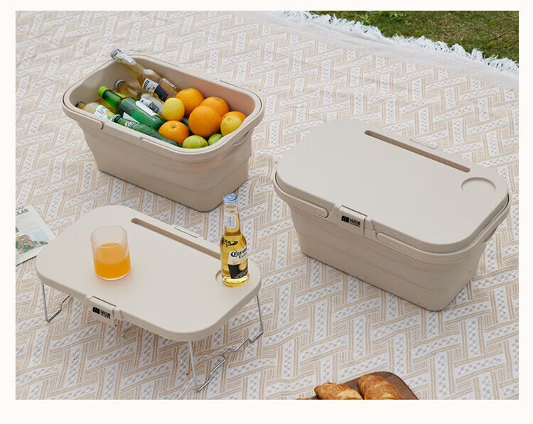 TAN XIAN ZHE Camping Storage Box, Outdoor Foldable Car Trunk Organizer, Camping Car Storage Box with Wooden Lid 17