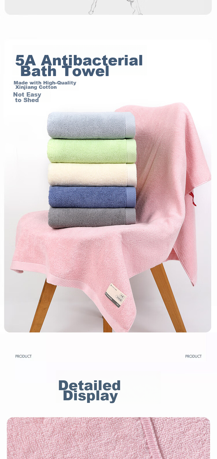 Grace 5A Antibacterial Thick Pure Cotton Bath Towel for Men And Women, Thickened Shower Towel, Absorbent Quick-Drying Soft Wrap Towel, Gray Sports 9