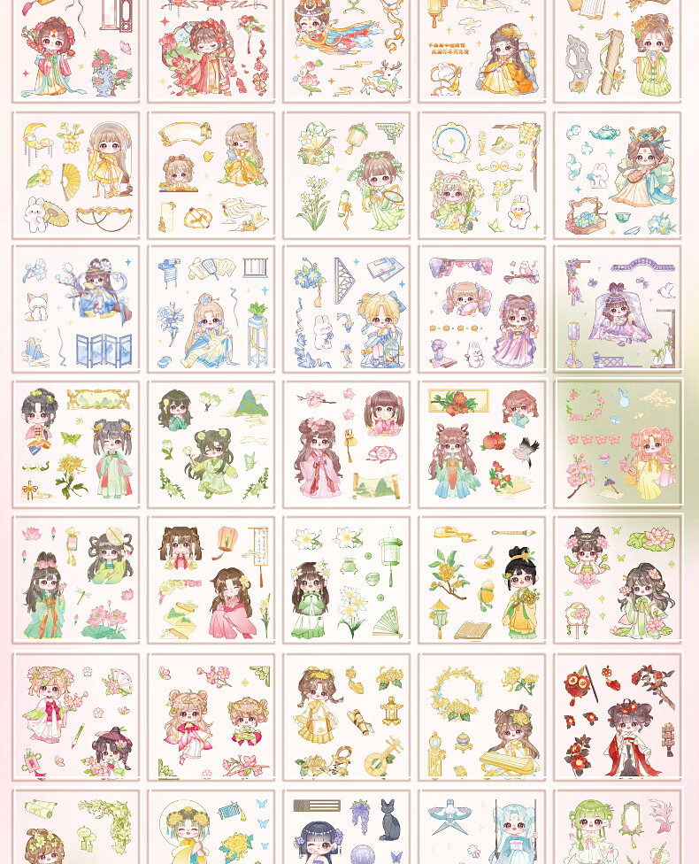 DiLe Journal Sticker Material Set, Cute Cartoon Children's Stickers, Waterproof Transparent Cup Stickers, 100 Pieces, KBX-2316C Shihua Ruomo Gift Set 17