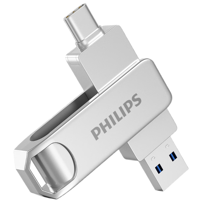 PHILIPS 128GB Type-C USB3.2 Dual Interface Phone Flash Drive, 61UT-D Metal Rotating, High-Speed Read/Write, Durable Business Office Study Flash Drive