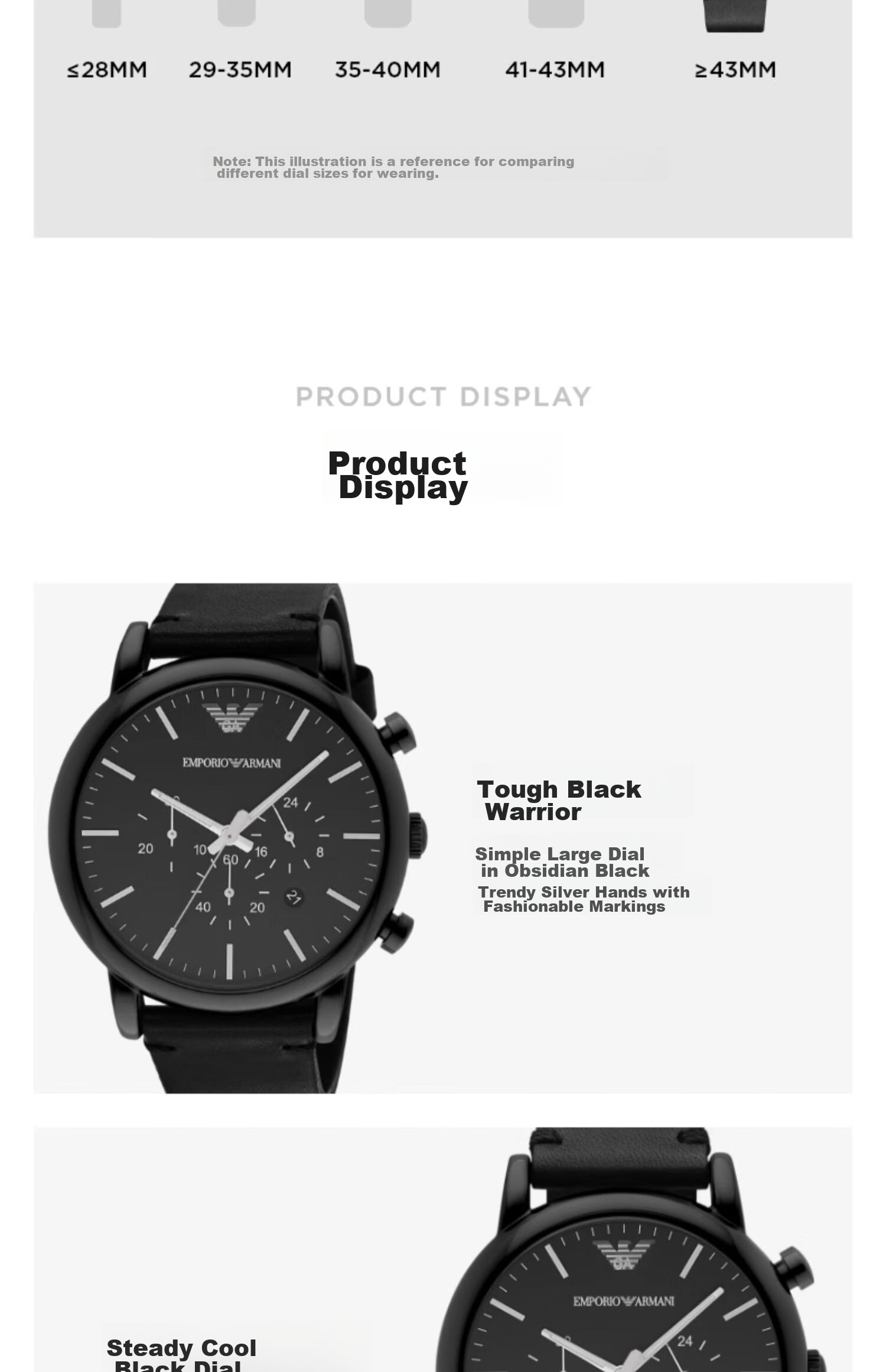 EMPORIO ARMANI Men's Black Knight Series Watch, Glossy Black Leather Strap Casual Quartz Watch Birthday Gift AR1918 6