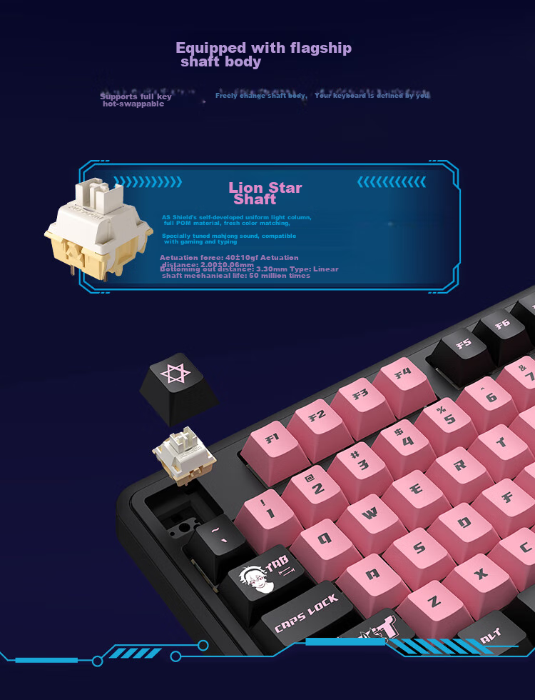 AUSDOM 98Pro Five-Sided Hot Melt Mechanical Keyboard, Gaming E-Sports Three-Mode Bluetooth Wireless Office Customizable Full-Key Anti-Ghosting High-Aesthetic Gift Keyboard 98 Keys - Meow Sound Party 5