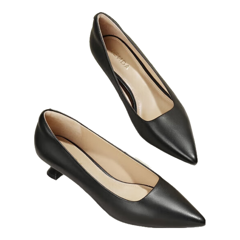 SENDA High Heels for Women, Sexy Thin Heel, Comfortable Genuine Leather, Commuter Pointed Toe Shallow Mouth Pumps ZTC02CQ3, Black, Size 40