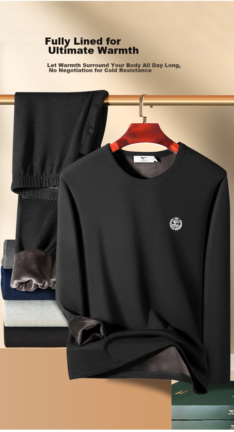 SEPTWOLVES [Double Warmth] Thermal Underwear for Men, Autumn And Winter Fleece-Lined Thickened Top And Bottom, Ultra-Soft Cold-Proof Heat-Generating Plus Size Set 12