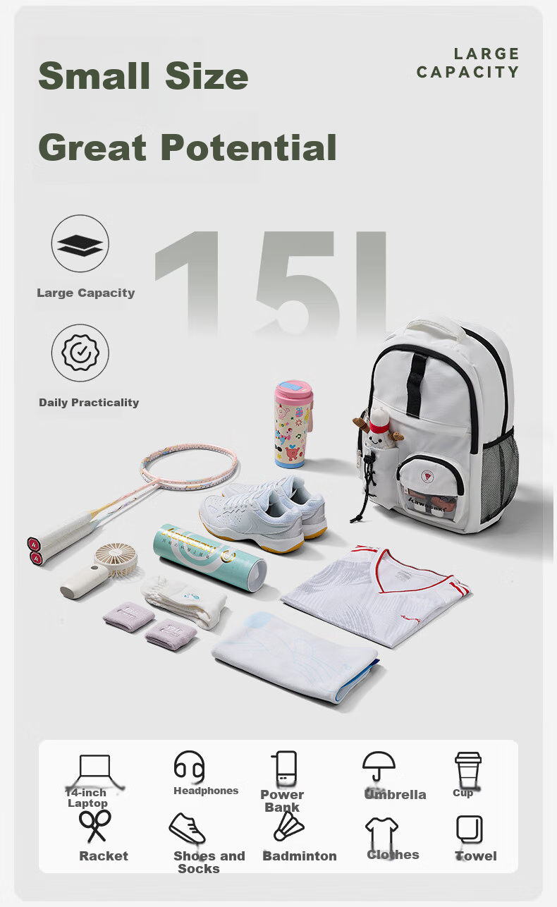KAWASAKI Badminton Bag, Large Capacity Backpack, Professional Sports Backpack with Separate Shoe Compartment C8245 White 6