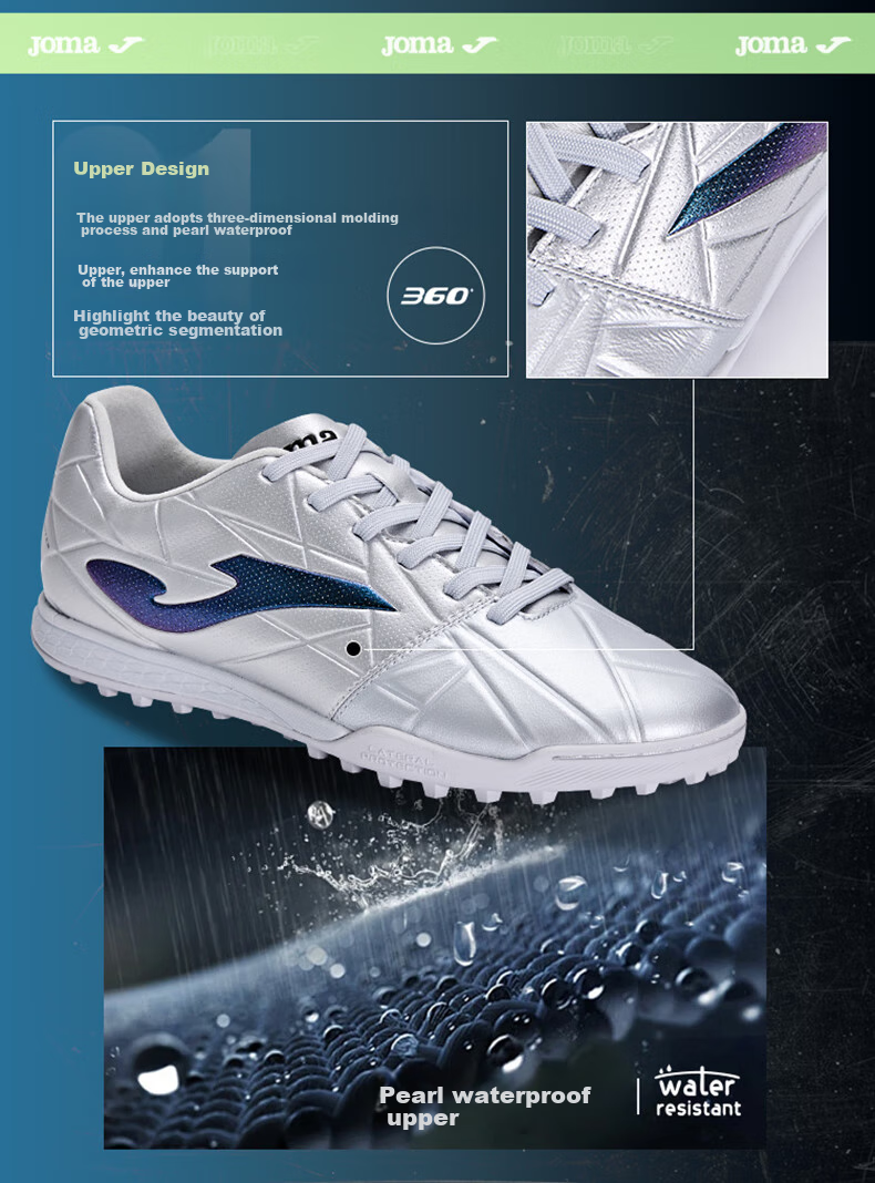 JOMA Kangaroo Leather Soccer Shoes with TF Turf Studs, Non-Slip, Wear-Resistant Professional Football Training Shoes, Mint Green, Size 39 3