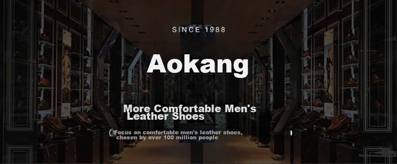 Aokang Men's Shoes, Sheepskin Men's Business Casual Round Toe Slip-On Breathable Soft-Soled Leather Shoes, Black, Size 42 1