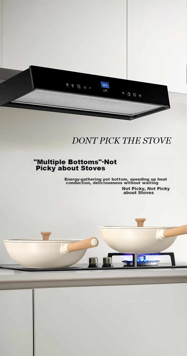 Amercook Titanium Non-Stick Maifan Stone Frying Pan Flat Bottom Wok for Home Use Compatible with Induction Cooker and Gas Stove 22