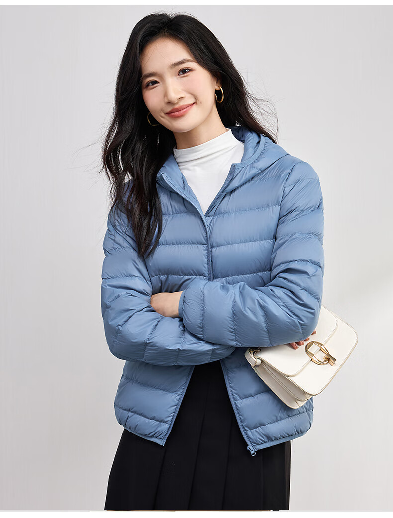 JEANSWEST 2025 Winter Hooded Lightweight Short Down Jacket White Duck Down Warm Comfortable Light Blue XL 10