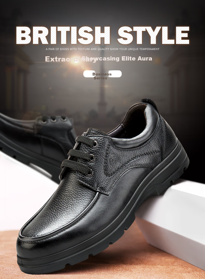 CAMEL Leather Shoes for Men, Business Casual Dad Cowhide Shoes, Soft Sole Comfortable Commuter P15A211018 Black Size 38 2