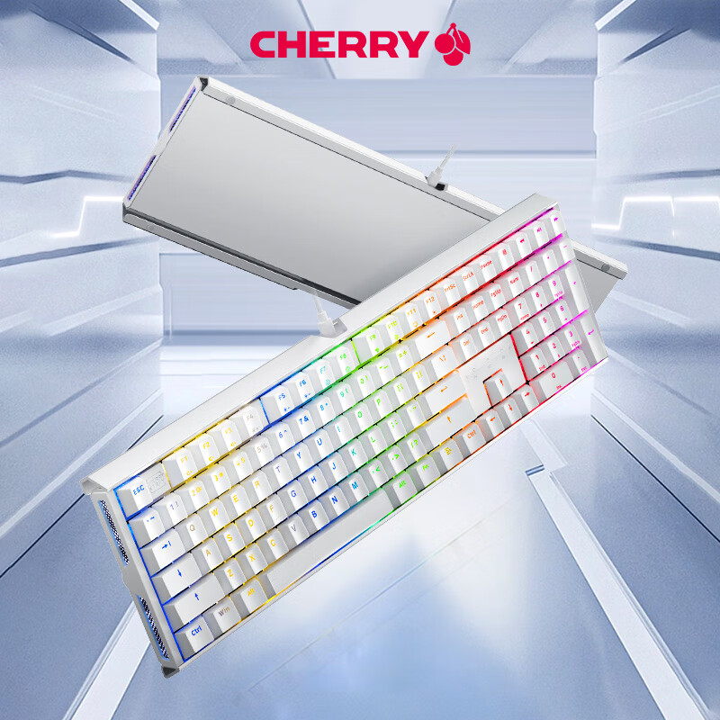 CHERRY MX3.1 Wired Mechanical Keyboard Gaming Keyboard with 108 Keys RGB Mixed Light Keyboard Compatible with WIN/MAC Alloy Shell White Backlit Brown Switch