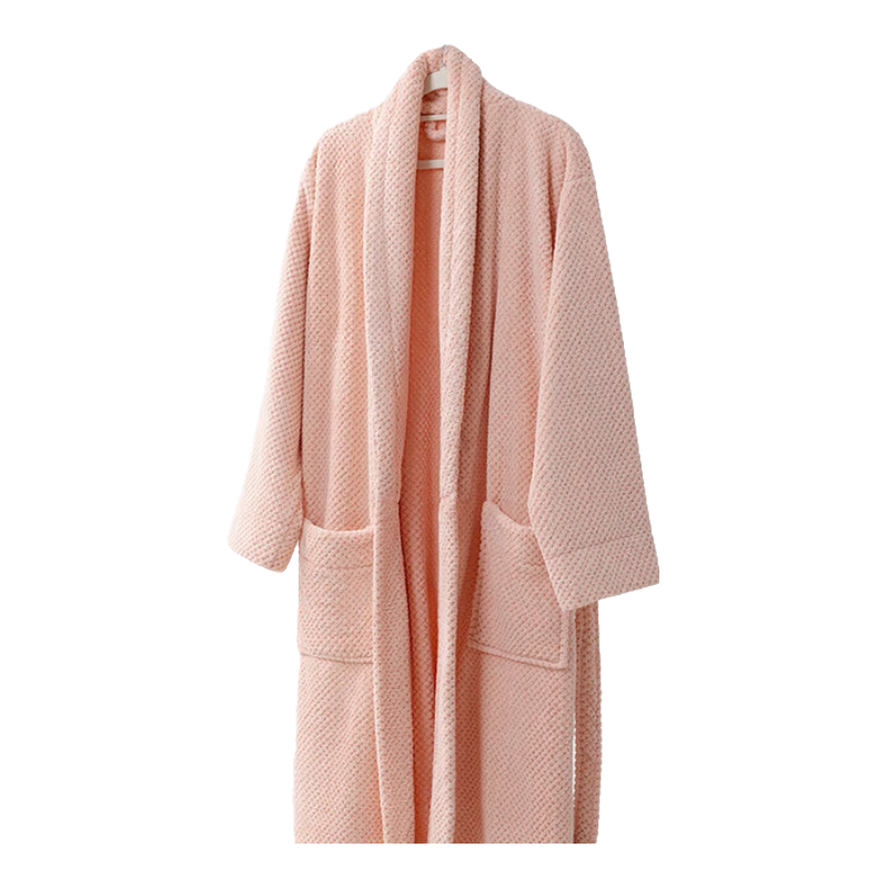 Grace Pineapple Pattern Home Bathrobe, Absorbent Soft Breathable Unisex Couple Pajamas High-End Women's Bathrobe Pink