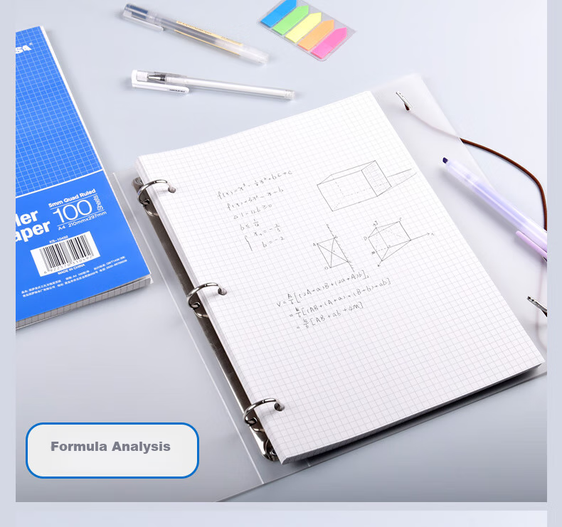 KAISA A4/100 Sheets Three-Hole Grid Loose-Leaf Paper, 3-Ring Loose-Leaf Notebook Refill Grid Notebook Refill Paper School Supplies, 1 Pack 8