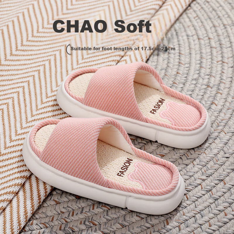 GUOLUOFEI Children's Linen Slippers, Indoor Girls' Home Non-Slip, All-Season Boys' Spring And Autumn Girls' And Boys', Pink, Size 34-35