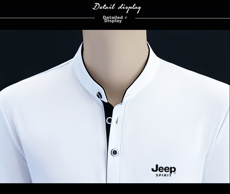 JEEP SPIRIT Men's Long-Sleeve T-Shirt, Spring And Autumn Business Casual Outdoor Polo Shirt, Solid Color Undershirt, Black, XL 14