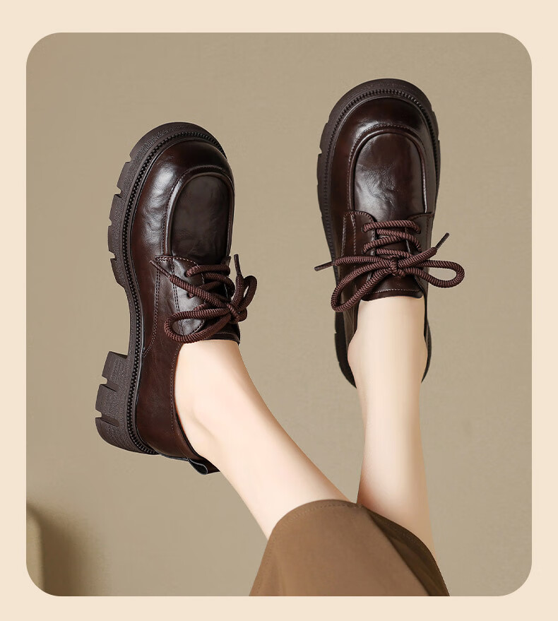 MULINSEN Women's Summer Versatile Block Heel Loafers Comfortable Commuter British Style Leather Shoes Brown Size 36 14