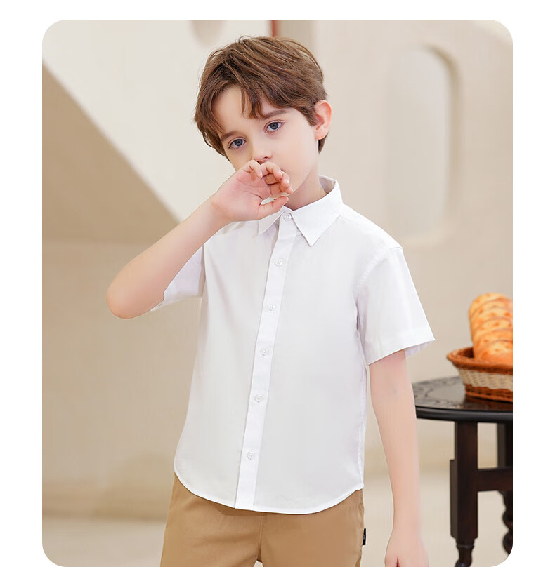 Luomeng Children's Short-Sleeve White Shirt, Spring And Summer New Style, Boys And Girls Blouse, School Uniform, Performance Top, White, Size 180 8