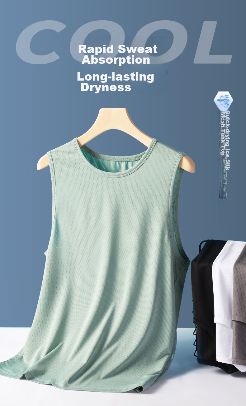Baleno Ice Silk Tank Top for Men, Summer Cool Sleeveless Shirt, Breathable Mesh Sports Quick-Dry Trendy Stylish Vest 1