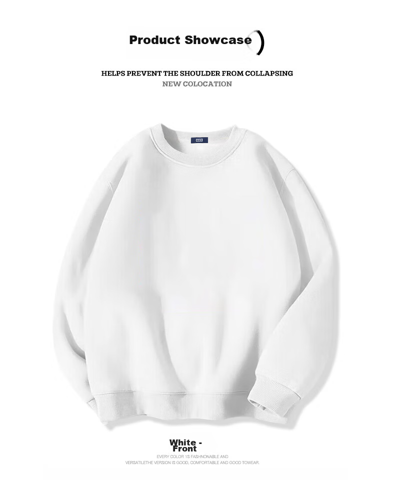Mianzhi Men's Sweatshirt, Trendy Solid Color, Loose Round Neck, Versatile Casual Top, White, 2XL 14