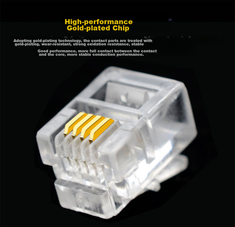 LIJIA XL-DH210 Telephone 2-Pin Crystal Head, 6P2C Crystal Head Pure Copper Gold-Plated RJ11 Voice CAT3 Two-Core Telephone Line Plug, 50U Gold-Plated, 10 Pieces/bag 2