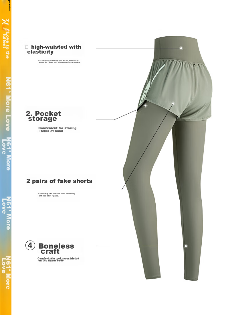 361° Women's Sports Pants, Fitness Leggings, Faux Two-Piece Yoga Pants, High-Waisted, Butt-Lifting, Slimming, Yoga Wear for Running 6