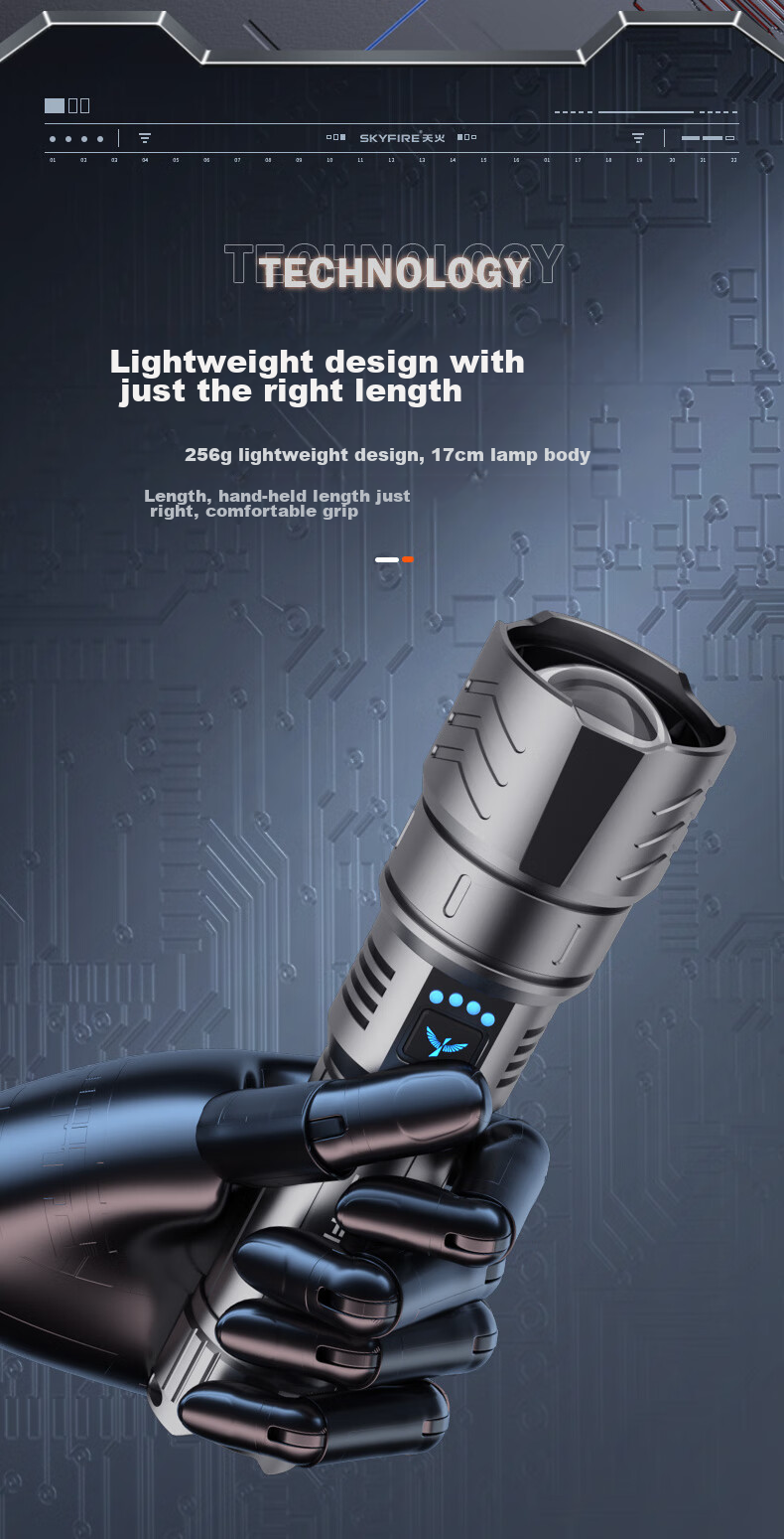 SkyFire Flashlight, Canglong High-Intensity Ultra-Bright Zoomable Long-Range Rechargeable for Home, Military, Outdoor And Wilderness Survival Use 30