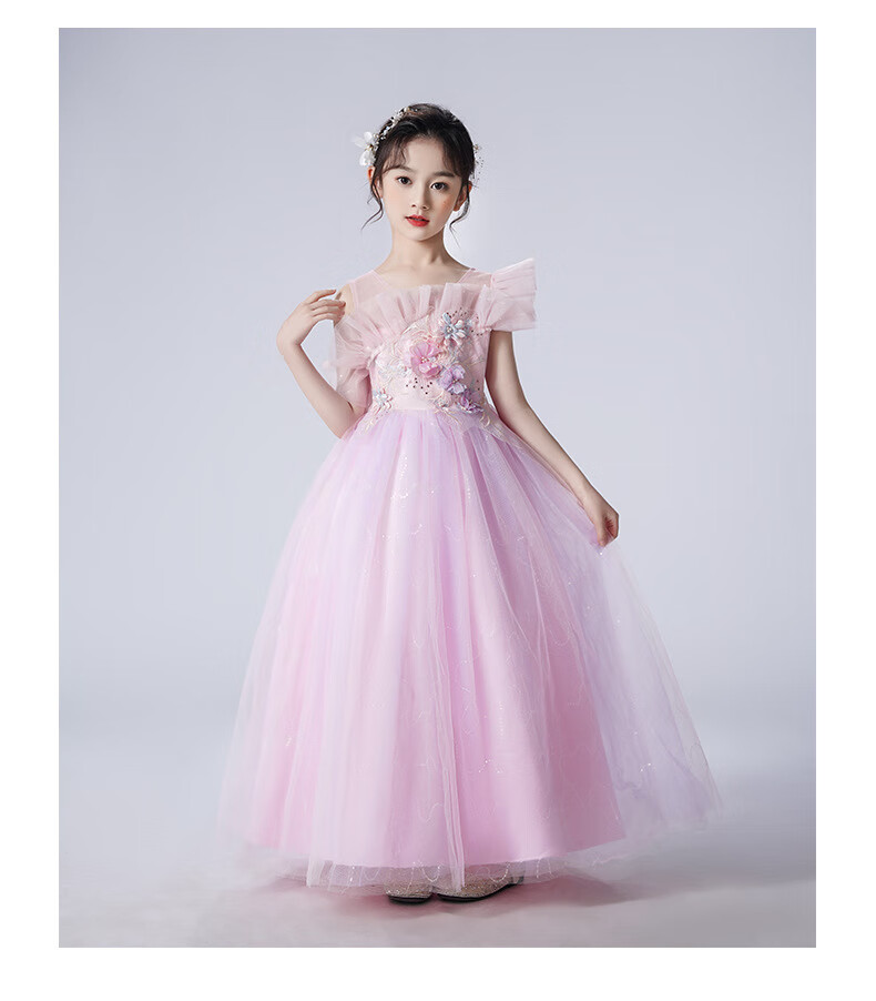 LUOBOBEIBEI Girls' Dress Princess Flower Girl Wedding Dress Piano New Year Dress Yellow Dress Size 130 7