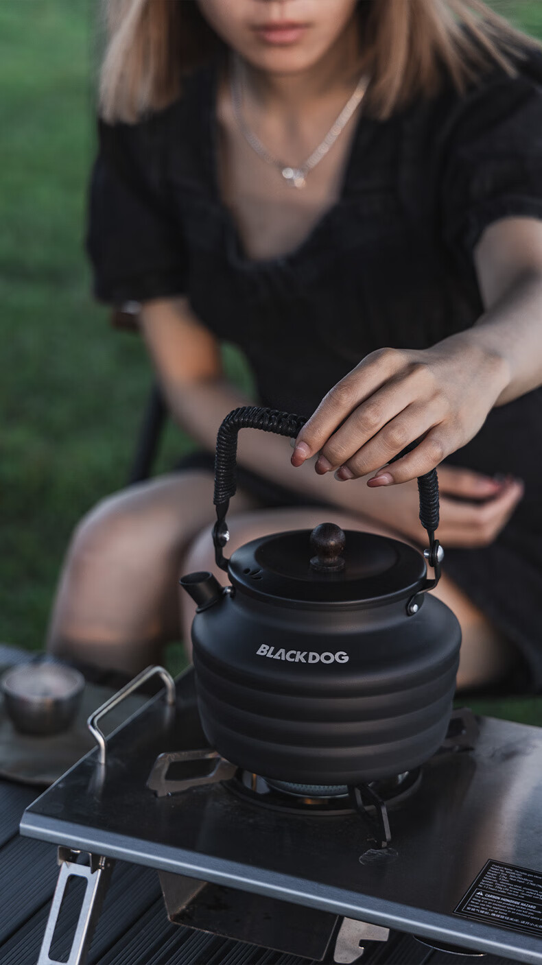 Black Dog Camping Kettle, All-Aluminum Tea Pot for Outdoor Cooking, Portable Stove for Boiling Water, Night Black 9