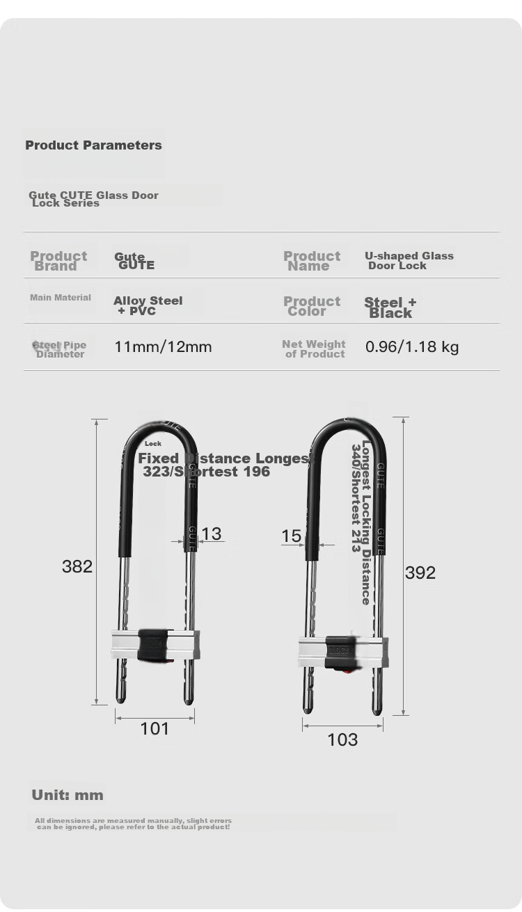 GUTE U-Shaped Lock, Glass Door Lock, Extended Shop Office Double Door Padlock, Bicycle Lock 9