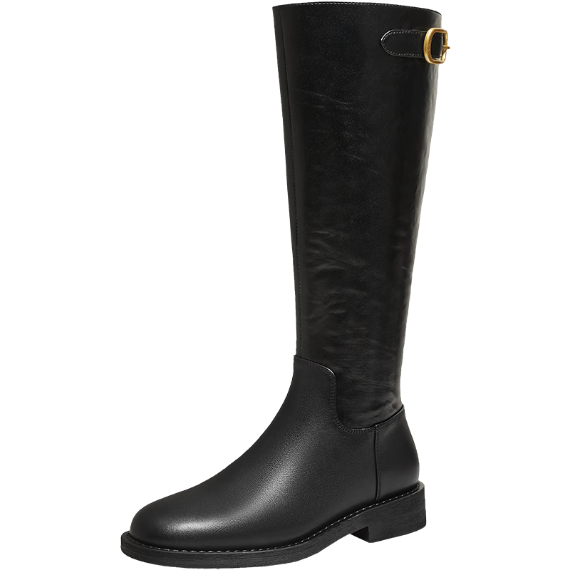 TATA Celebrity Model Supermodel Boots Knight Boots Large Calf Slimming Long Boots Black (Fleece Lined) Size 39