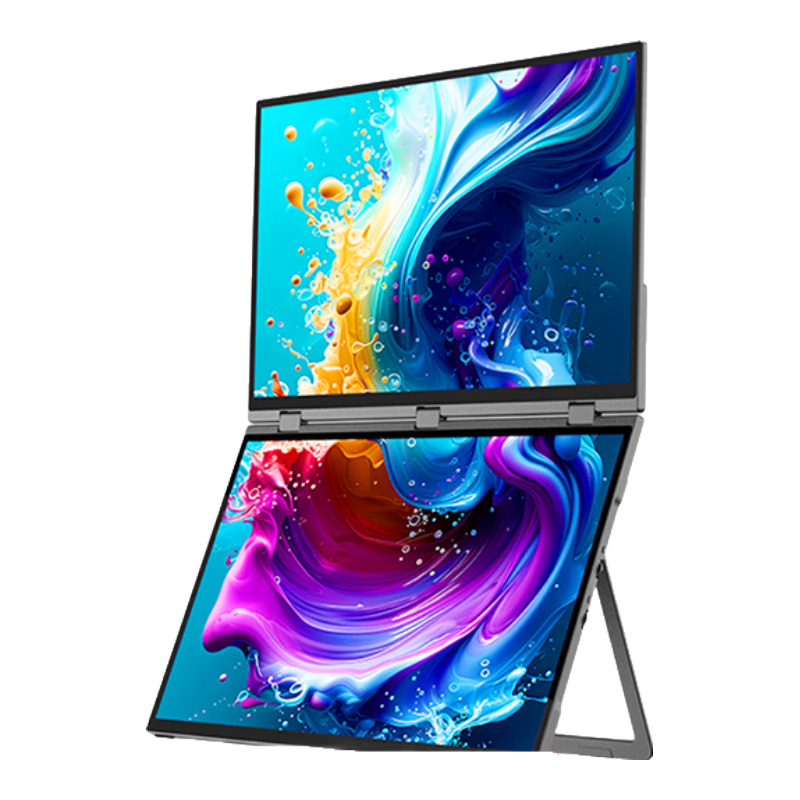 Eimio Foldable Dual-Screen Portable Monitor, Extendable Three-Screen Laptop Secondary Screen, Computer Expansion Display 18.5-Inch, Large Screen for Office, Stock Trading And Gaming E28T