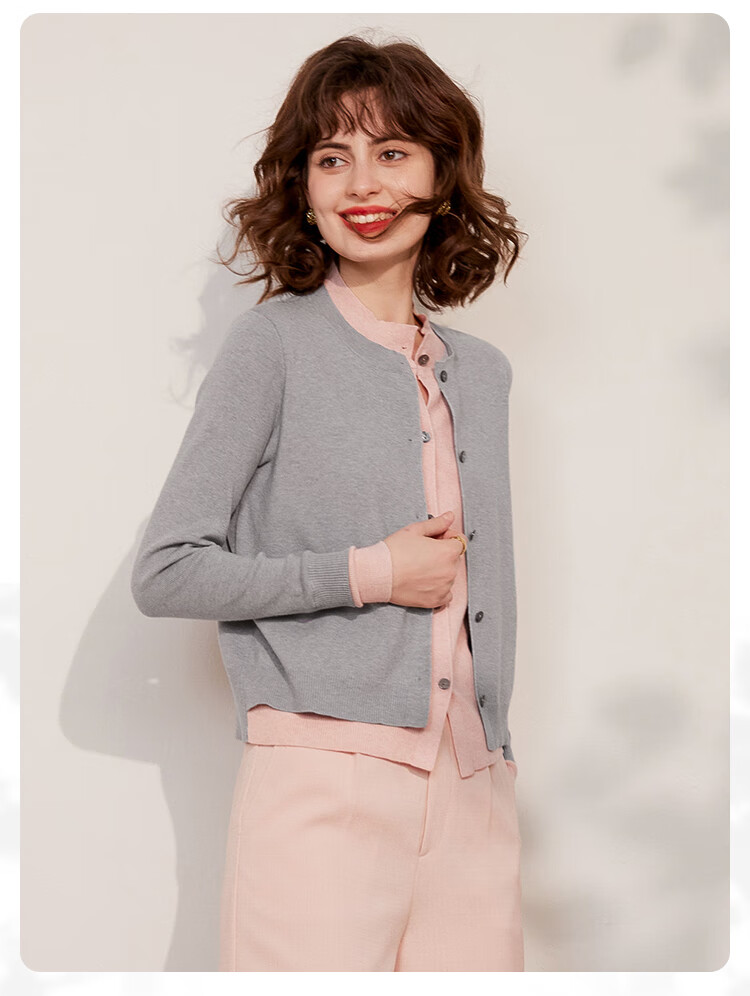 LOUISYAO Spring Autumn Two-Piece Colorblock Knit Round Neck Single-Breasted Long Sleeve Cardigan Women Navy Blue with Blue Patchwork 1 XL 7